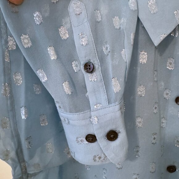 Equipment essential semi-sheer long sleeve metallic fil coupé blouse L - Picture 9 of 14